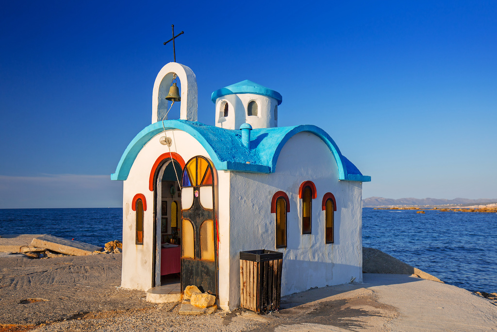 Beautiful chapel on the coast of Kato Galatas on Crete, Greece